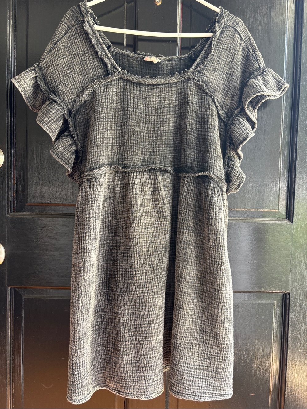 BiBi Color Wash Black Cotton Gauze Dress Beach Cover Up